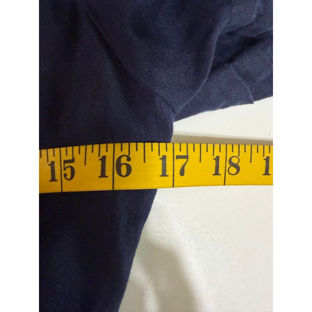 ANTHROPOLOGIE BODEN Dress 8 Linen VNeck Puff Sleeve Elastic Waist Pockets Navy - Picture 12 of 13